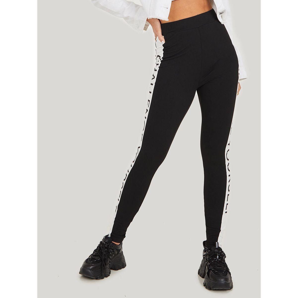 Styli Elastic Waistband Slogan Print Leggings-women-clothing-bottoms-leggings-image-2