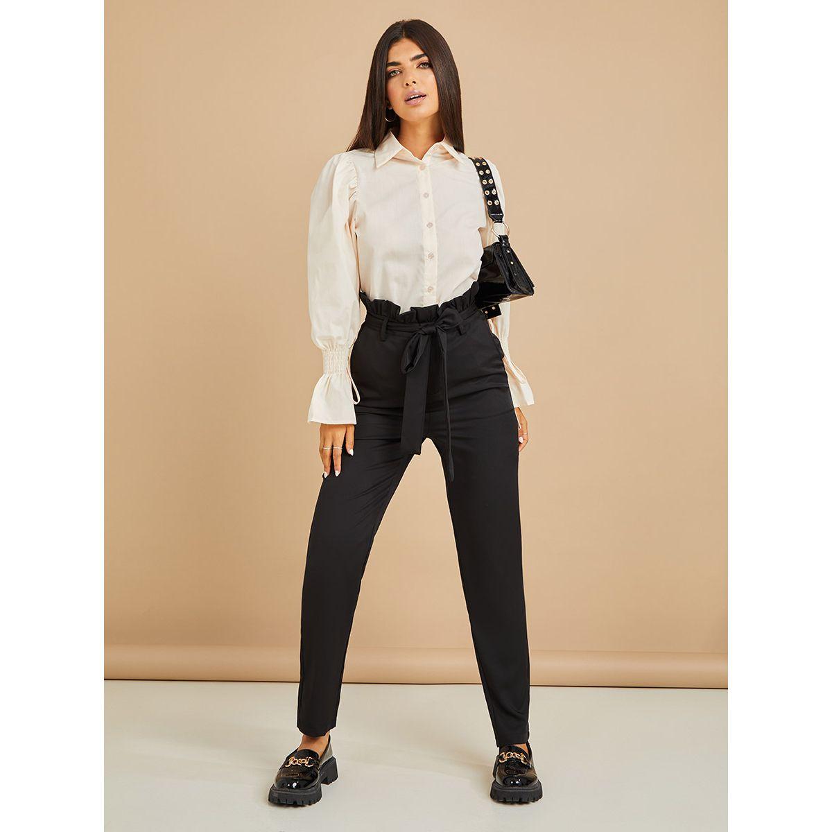 Styli High Rise Paperbag Waist Slim Fit Trouser-women-clothing-bottoms-trousers-image-1