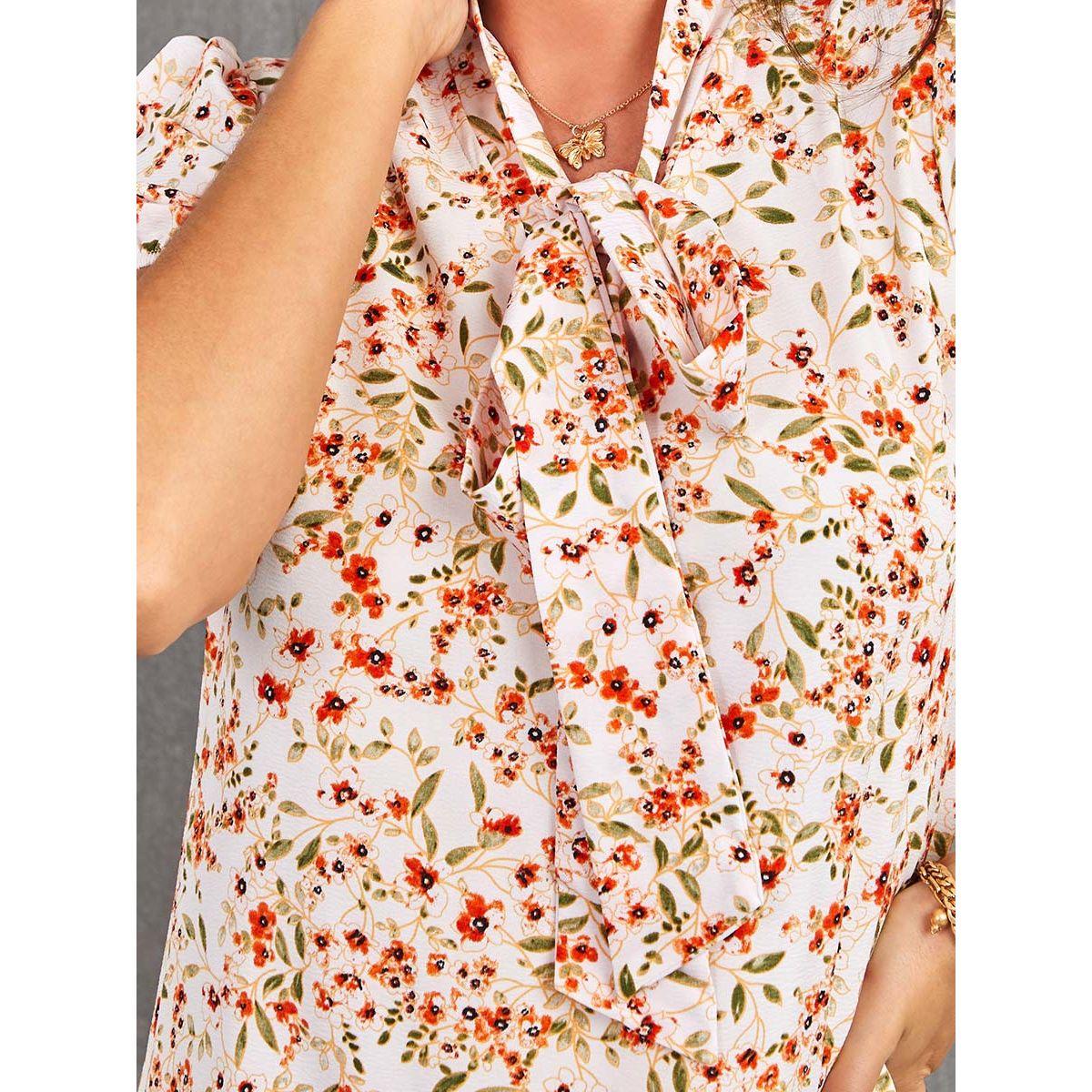 Styli Cuffed Sleeve Floral Print Tie Neck Detail Mini Dress-women-clothing-dresses-image-3