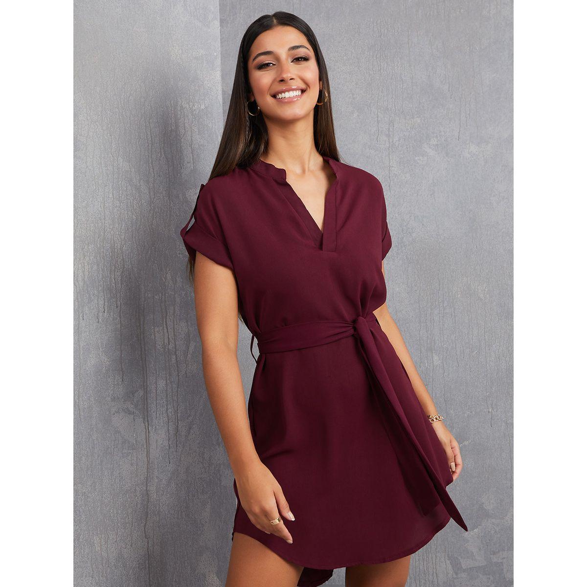 Styli Short Sleeves High-Low Hem Shirt Mini Dress-women-clothing-dresses-image-5