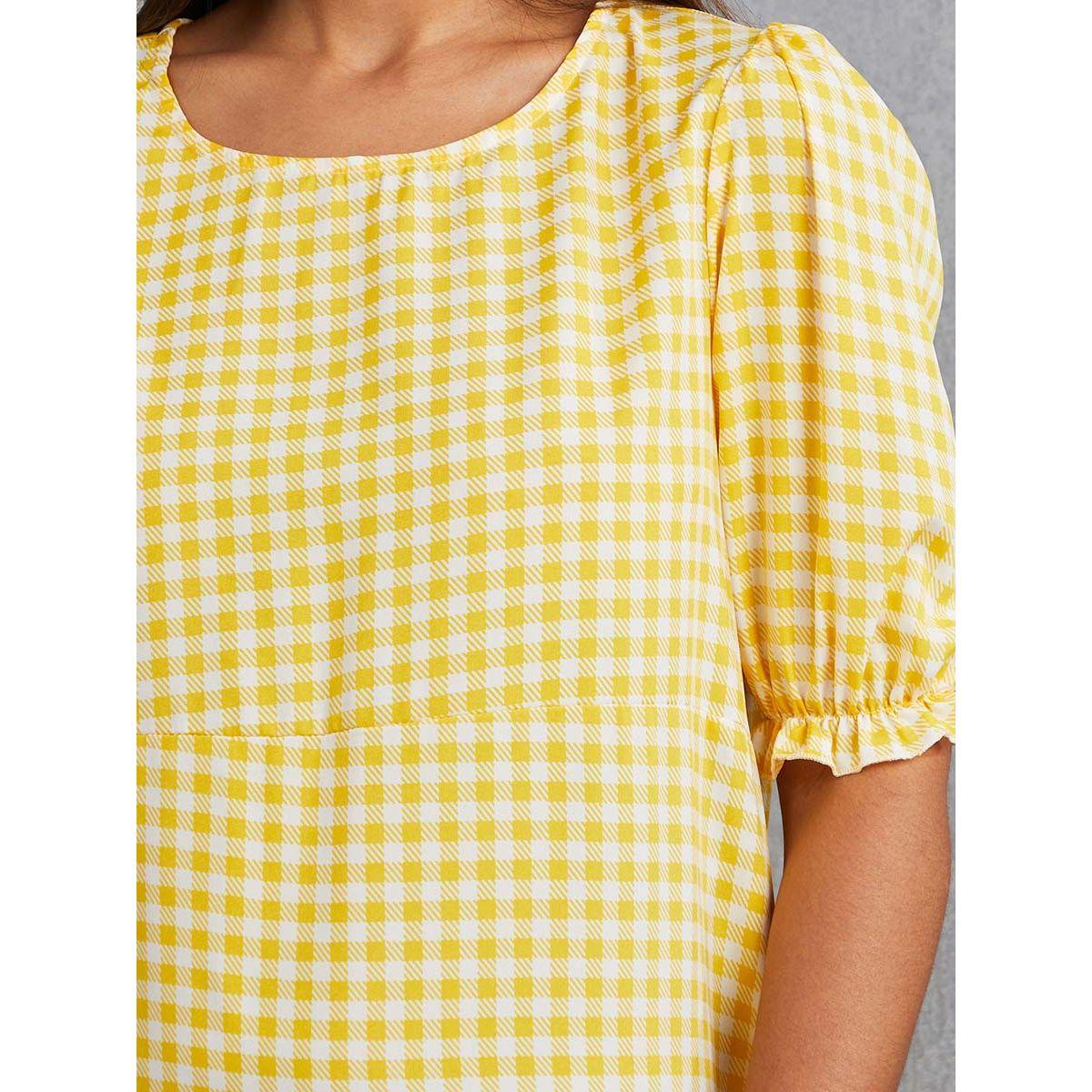 Styli Short Puff Sleeves Gingham Check Tiered Maxi Dress-women-clothing-dresses-image-3