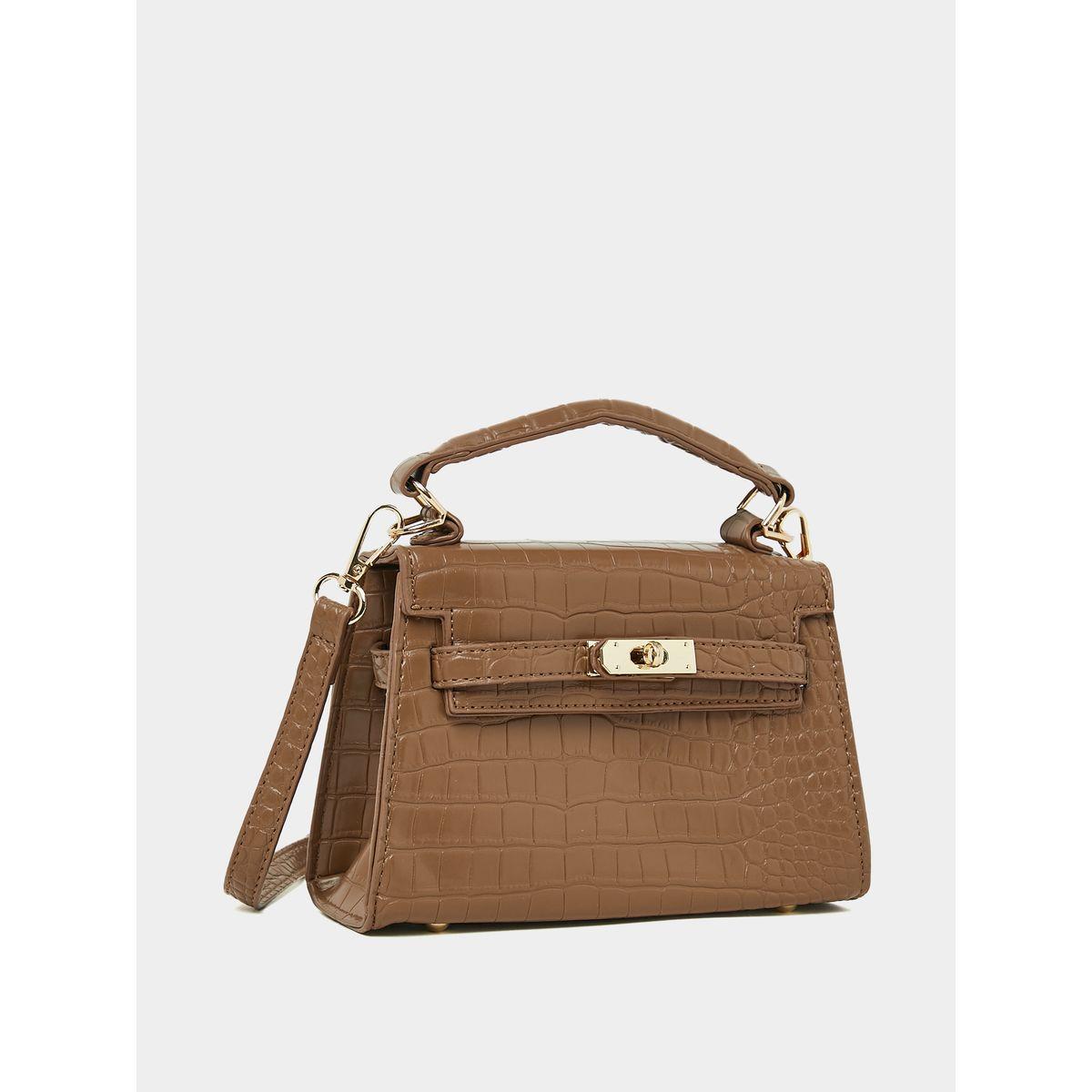 Styli Croc Textured Handbag with Detachable Strap-women-bagsandwallets-handbags-image-1