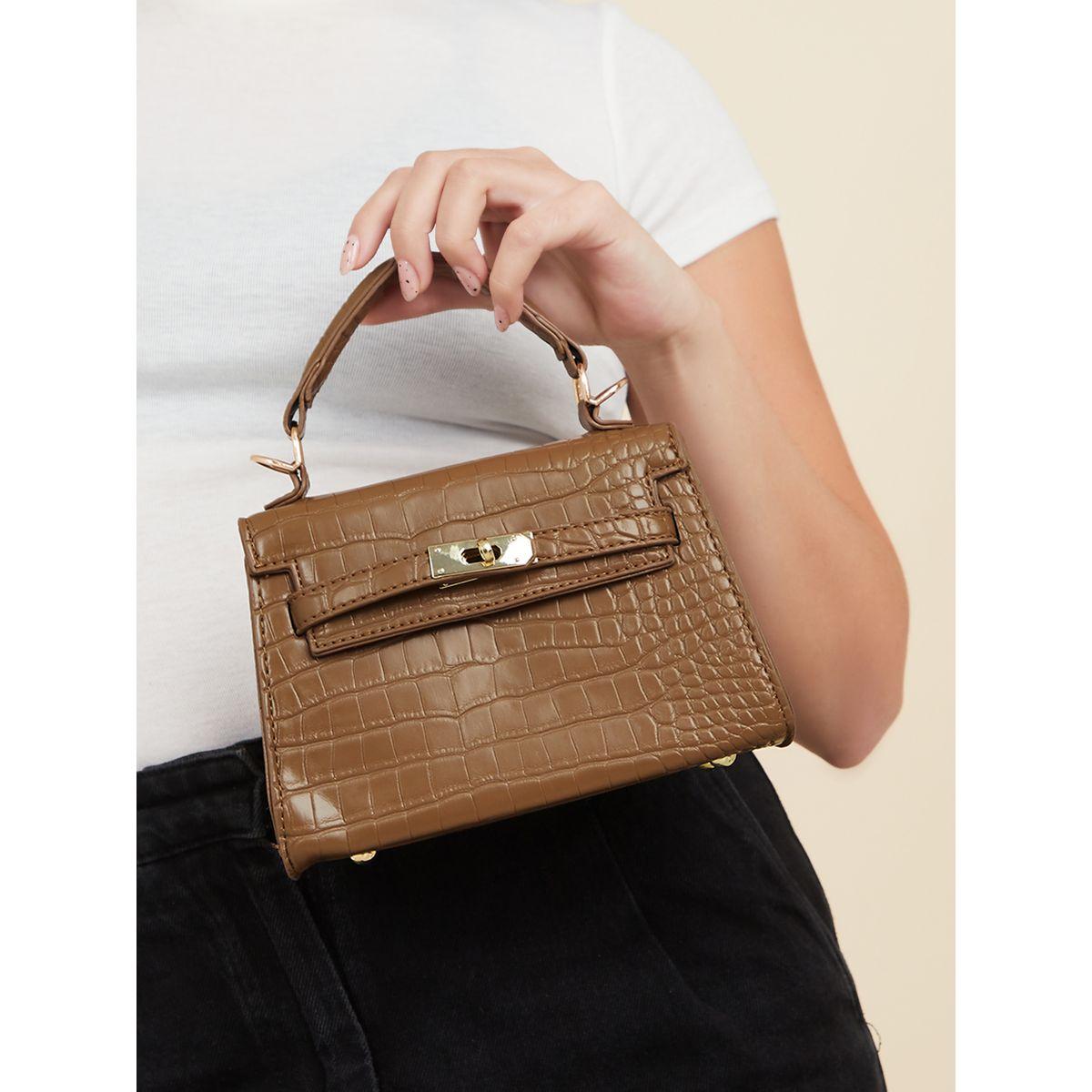 Styli Croc Textured Handbag with Detachable Strap-women-bagsandwallets-handbags-image-2