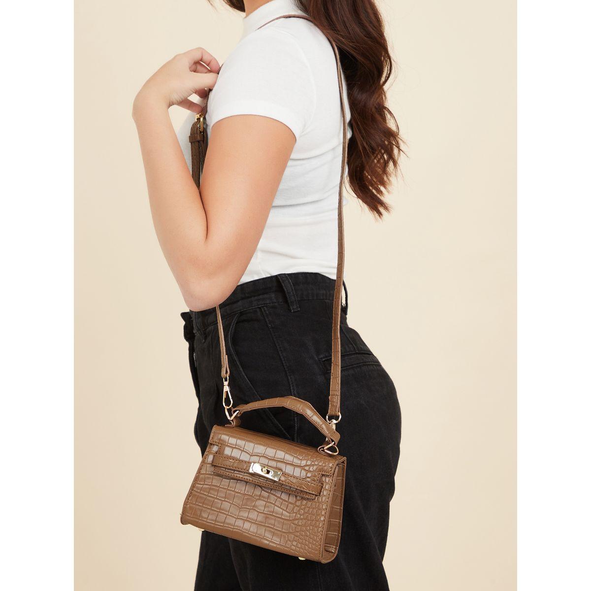 Styli Croc Textured Handbag with Detachable Strap-women-bagsandwallets-handbags-image-3