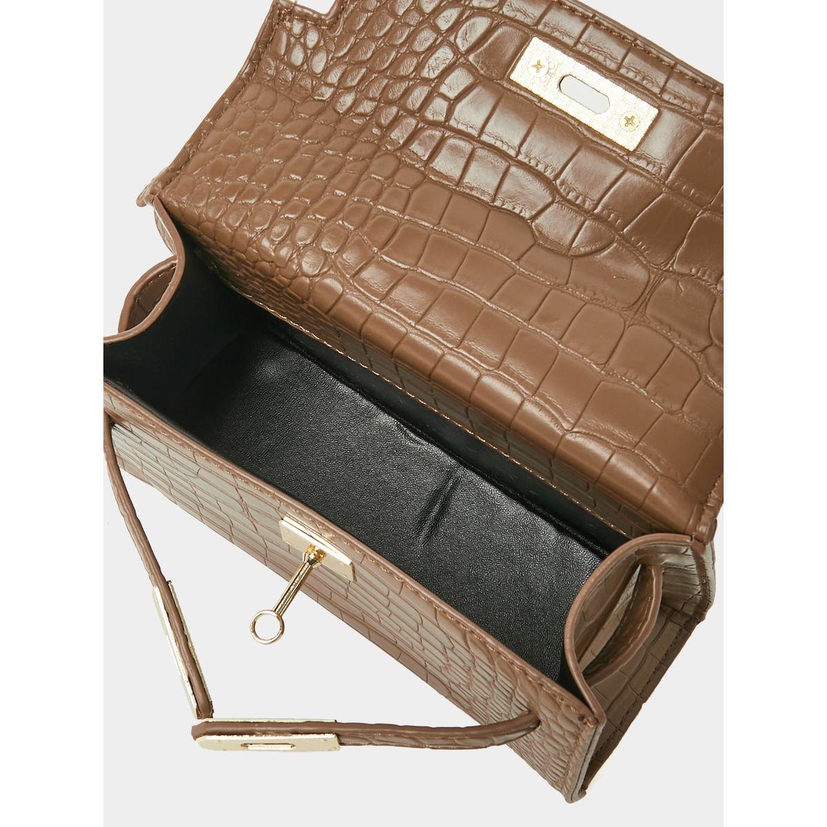 Styli Croc Textured Handbag with Detachable Strap-women-bagsandwallets-handbags-image-4