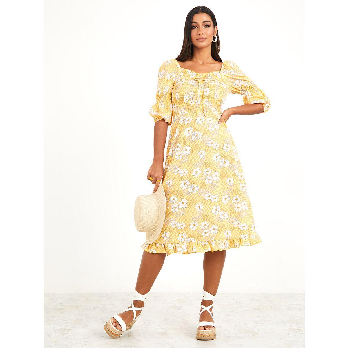 Styli 3/4 Cuffed Sleeves Floral Print A-Line Midi Dress-women-clothing-dresses-image-1