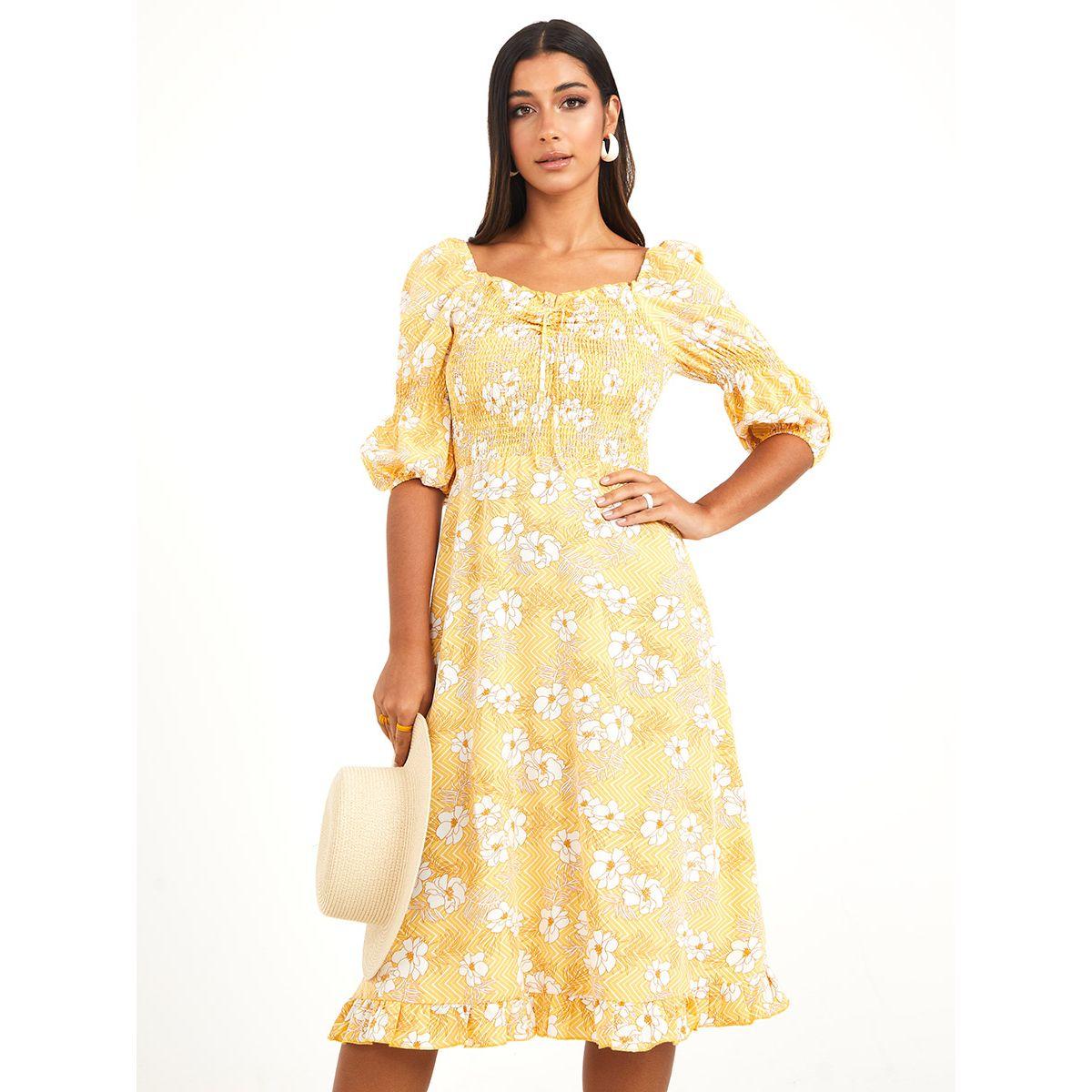 Styli 3/4 Cuffed Sleeves Floral Print A-Line Midi Dress-women-clothing-dresses-image-2