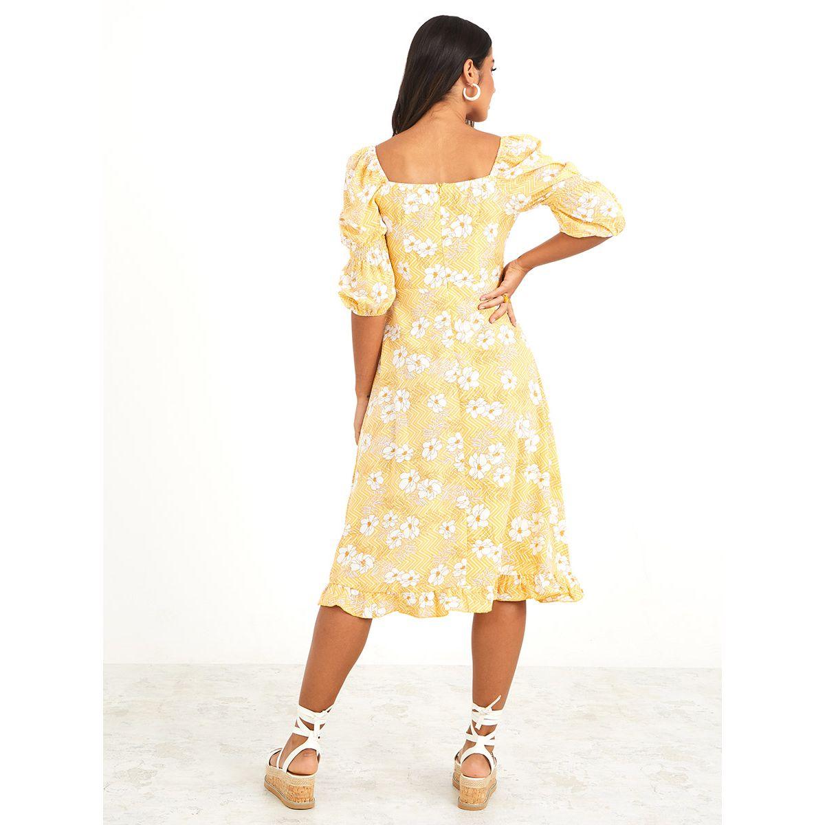 Styli 3/4 Cuffed Sleeves Floral Print A-Line Midi Dress-women-clothing-dresses-image-4