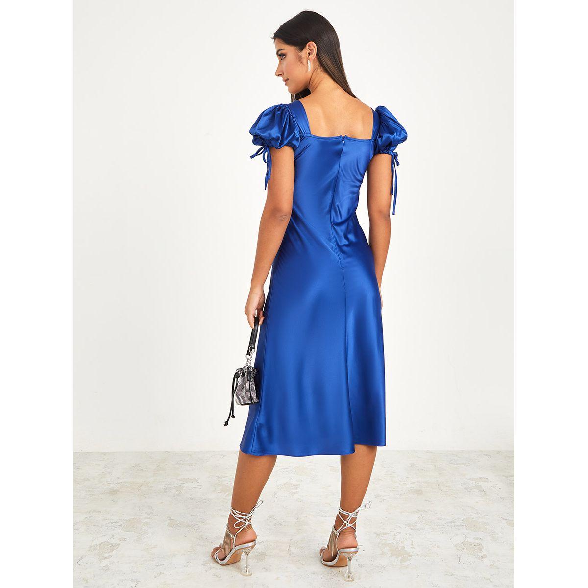 Styli Tie Cuff Sleeves Cut-Out Detail Satin A-Line Midi Dress-women-clothing-dresses-image-4