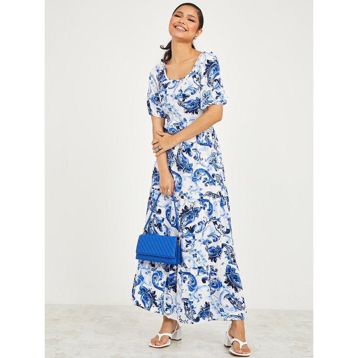 Styli Short Sleeves Floral Paisley Print Tiered Maxi Dress-women-clothing-dresses-image-2