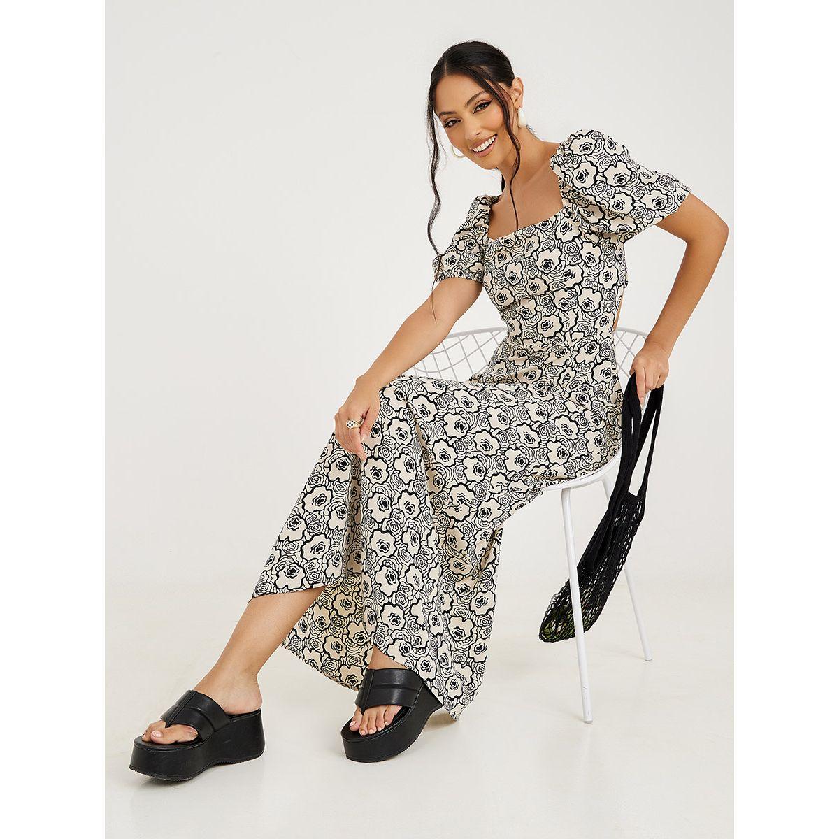 Styli Cuff Sleeves Open Back Detail Floral A-Line Maxi Dress-women-clothing-dresses-image-1