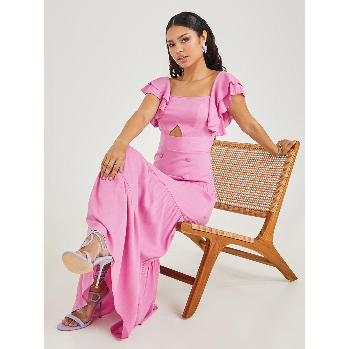 فستان طويل بكسرات وكشكش-women-clothing-dresses-image-1