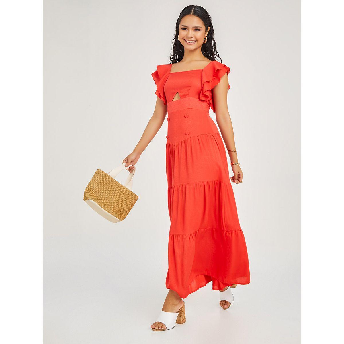 Styli Frill Sleeves Cut-Out Detail Tiered Maxi Dress-women-clothing-dresses-image-1
