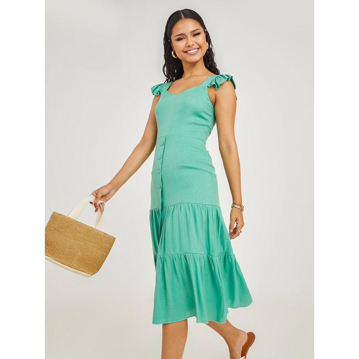 فستان ميدي باكمام مكشكشة-women-clothing-dresses-image-2