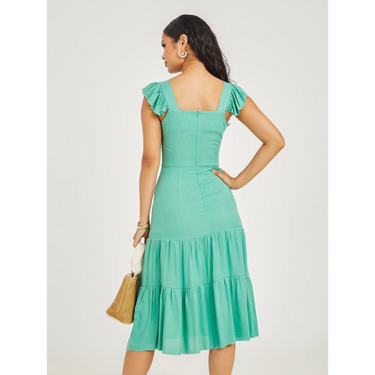 Styli Ruffle Sleeves Button Detail Tiered Midi Dress-women-clothing-dresses-image-4
