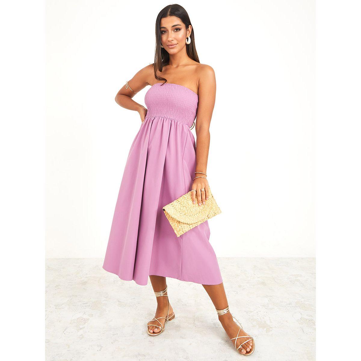 Styli Bandeau Neck Gathered Detail A-Line Midi Dress-women-clothing-dresses-image-1