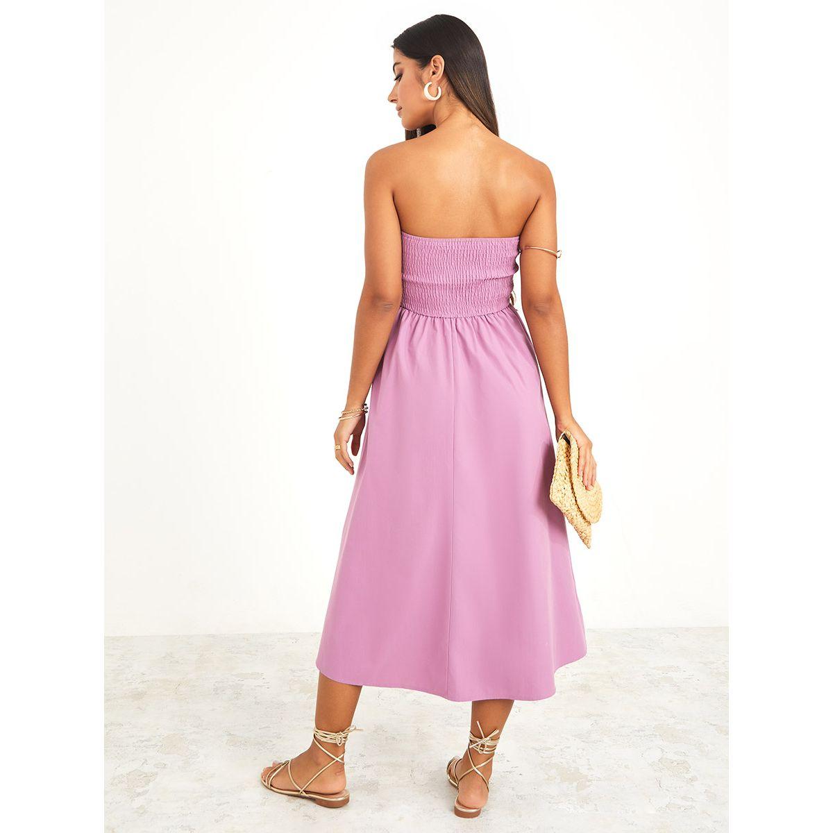 Styli Bandeau Neck Gathered Detail A-Line Midi Dress-women-clothing-dresses-image-5