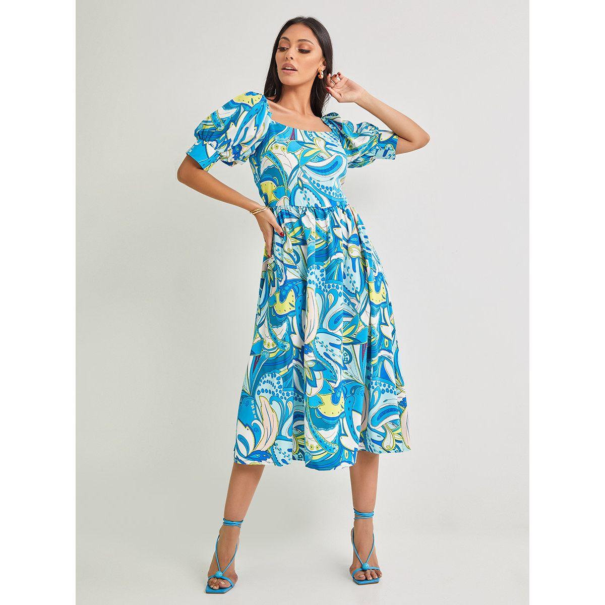 فستان ميدي باكمام منفوشة-women-clothing-dresses-image-1