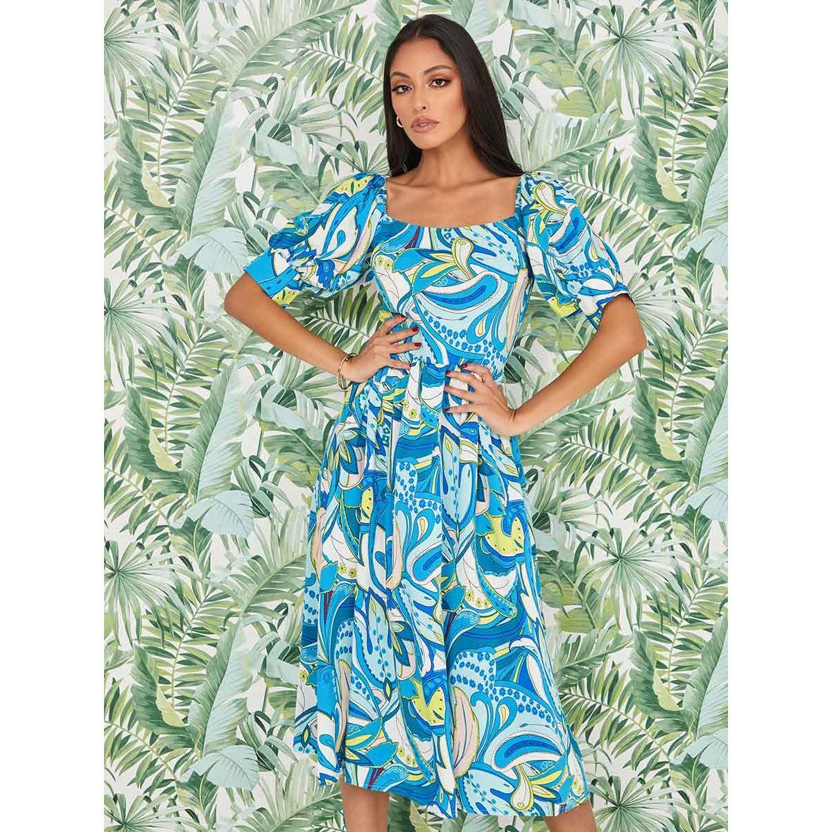 فستان ميدي باكمام منفوشة-women-clothing-dresses-image-2