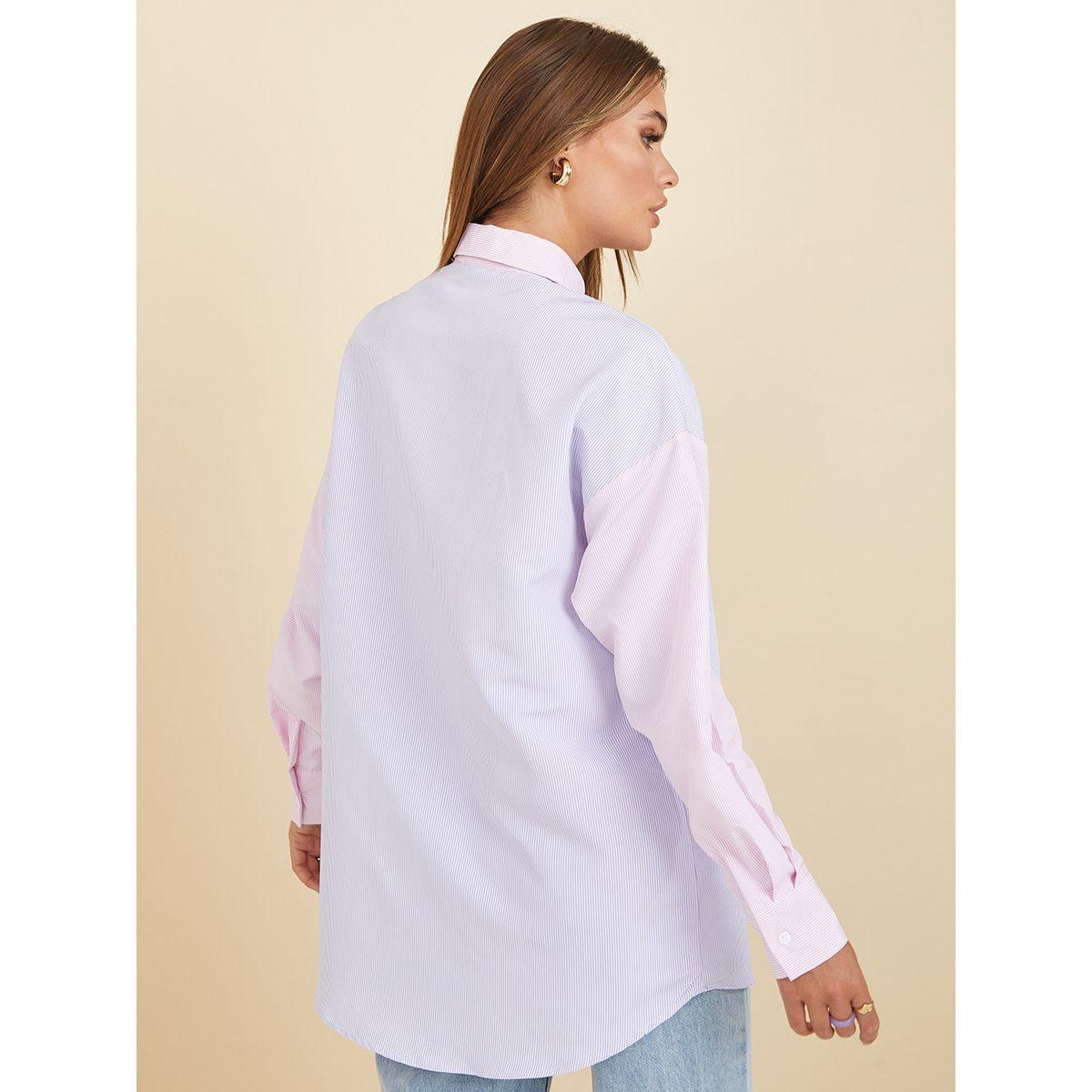Styli Button Up Pinstripe Colorblock Oversized Shirt-women-clothing-shirtsandblouses-shirts-image-4