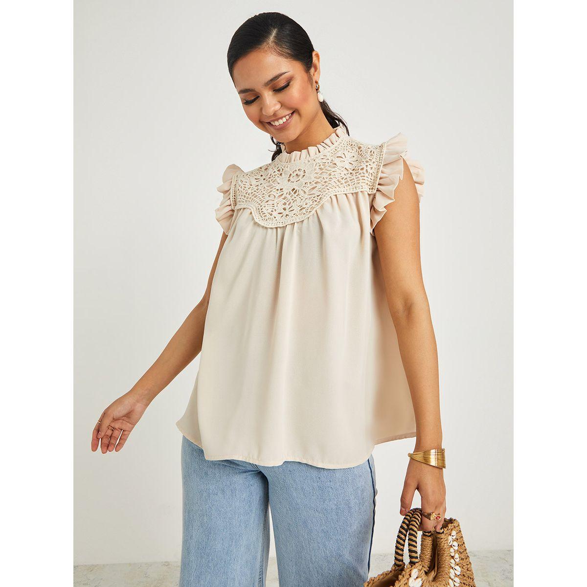 بلوزة مزينة بكروشيه وكشكش-women-clothing-shirtsandblouses-blouses-image-1