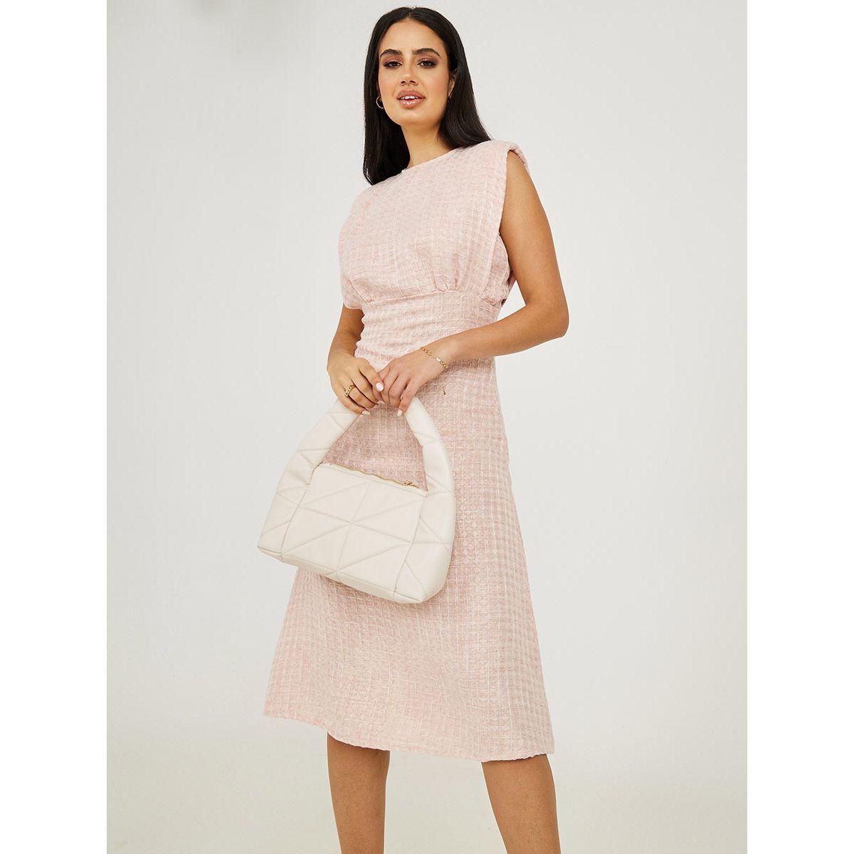 Styli Sleeveless Padded Shoulder Tweed A-Line Midi Dress-women-clothing-dresses-image-3