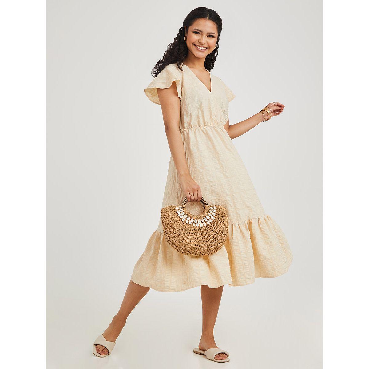 Styli Frill Sleeves V Neck A-Line Midi Dress-women-clothing-dresses-image-1