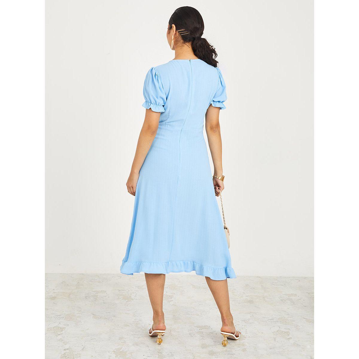 Styli Short Sleeves Ruffle Detail Wrap Front Midi Dress-women-clothing-dresses-image-4