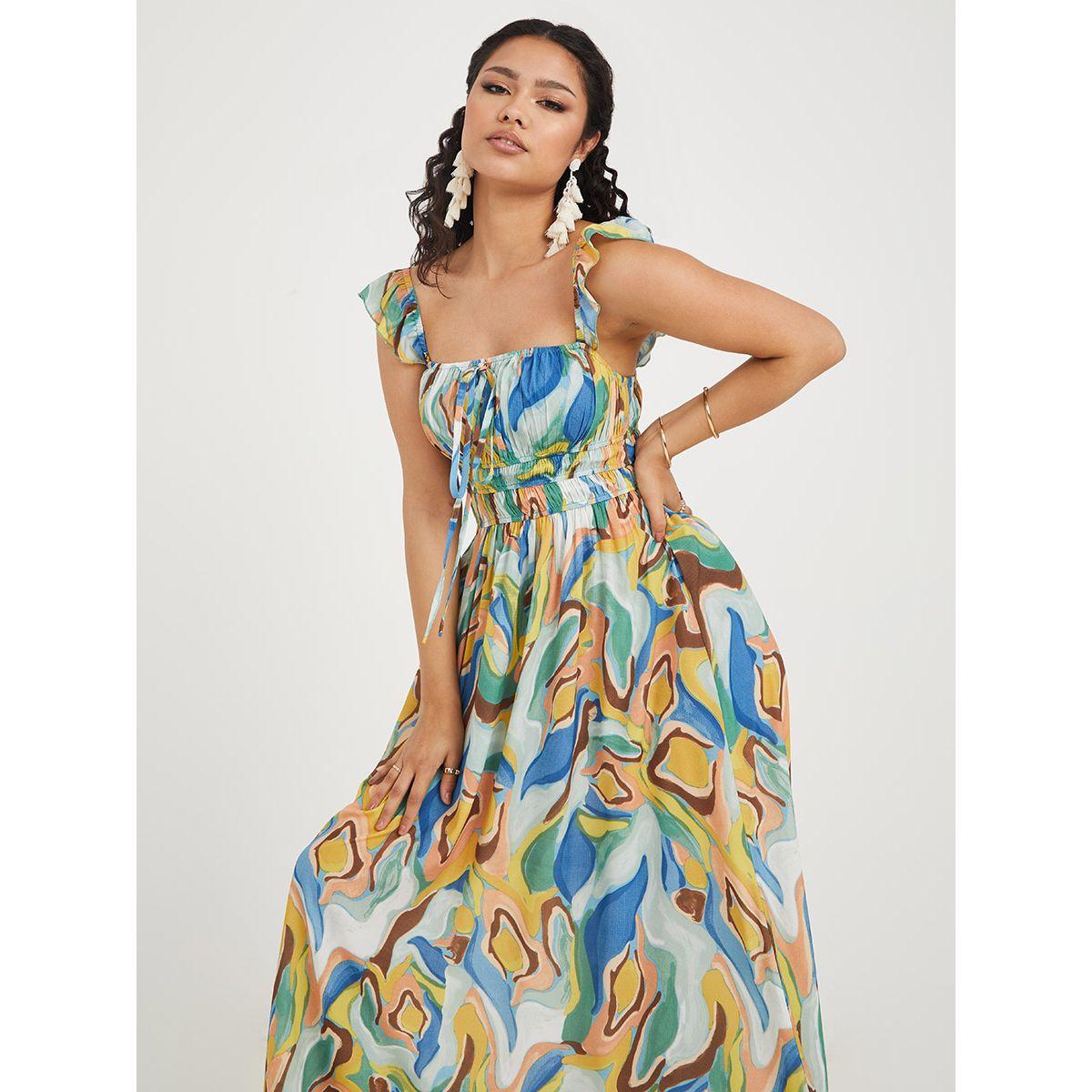 Styli Strappy Abstract Print A-Line Maxi Dress-women-clothing-dresses-image-2