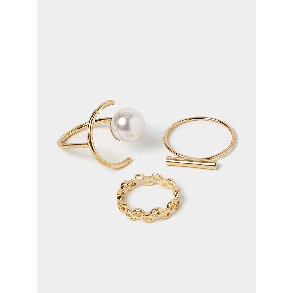 Styli Set of 3 - Faux Pearl Detail Geo Rings-women-watchesandjewellery-jewellery-rings-image-3