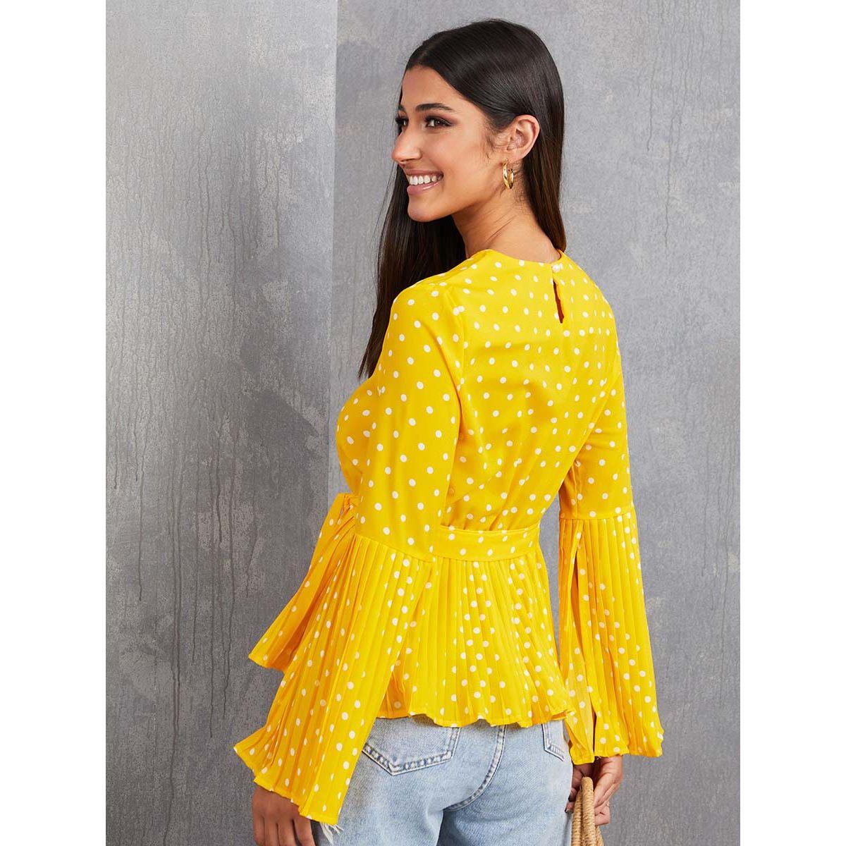 Styli Bell Sleeves Polka Tie Waist Peplum Top-women-clothing-shirtsandblouses-blouses-image-4
