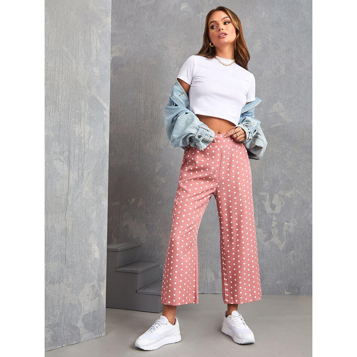 Styli Polka Dot Print Ankle Length Trouser-women-clothing-bottoms-trousers-image-1
