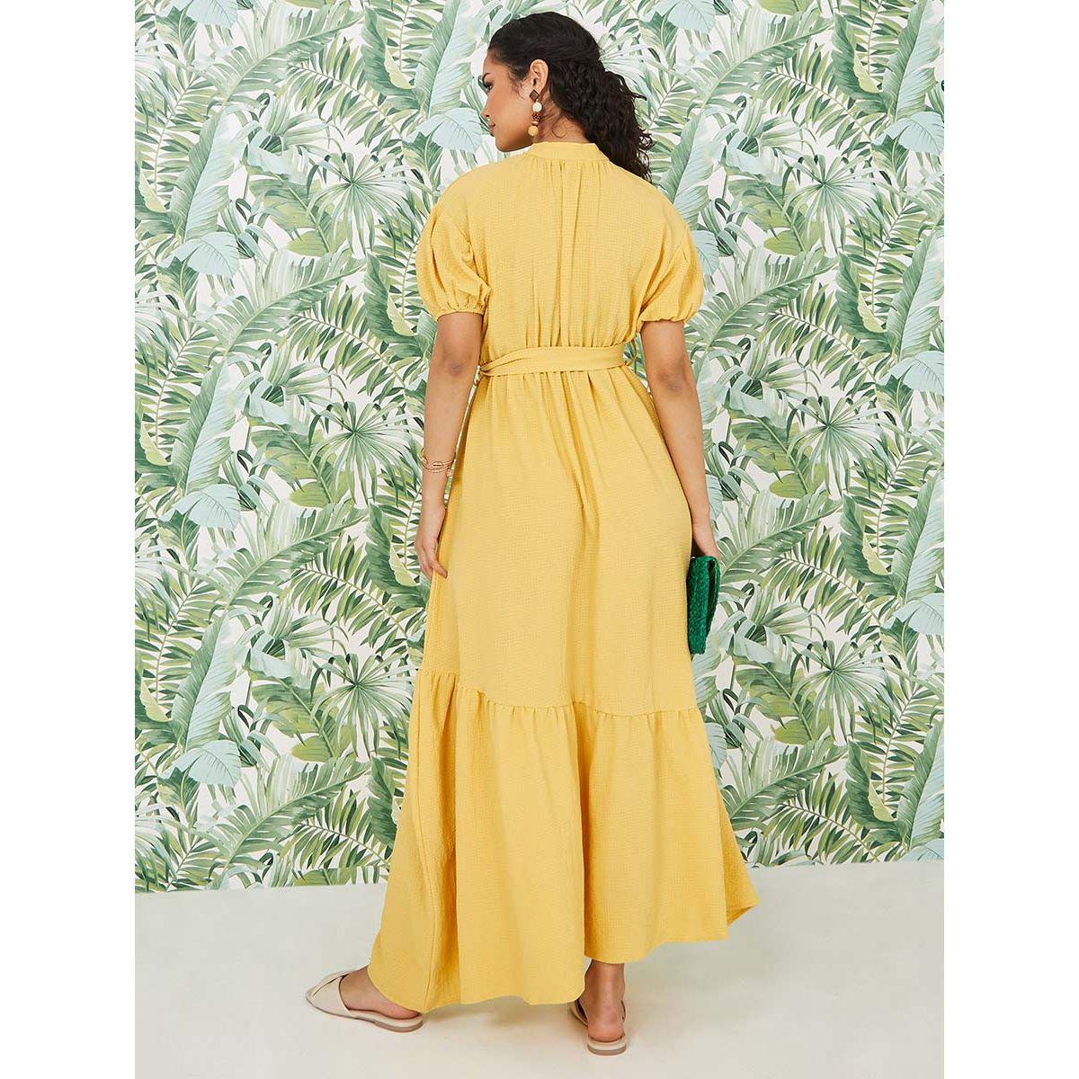 Styli Cuffed Sleeves Textured A-Line Maxi Dress-women-clothing-dresses-image-4