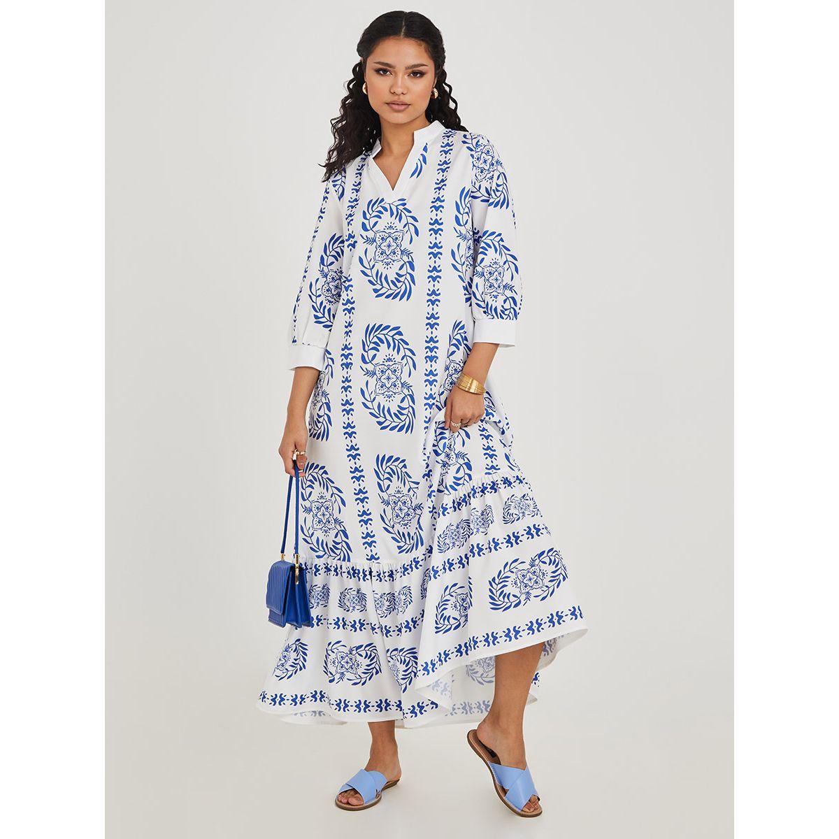 Styli 3/4 Sleeves Printed Shift Maxi Dress-women-clothing-dresses-image-1