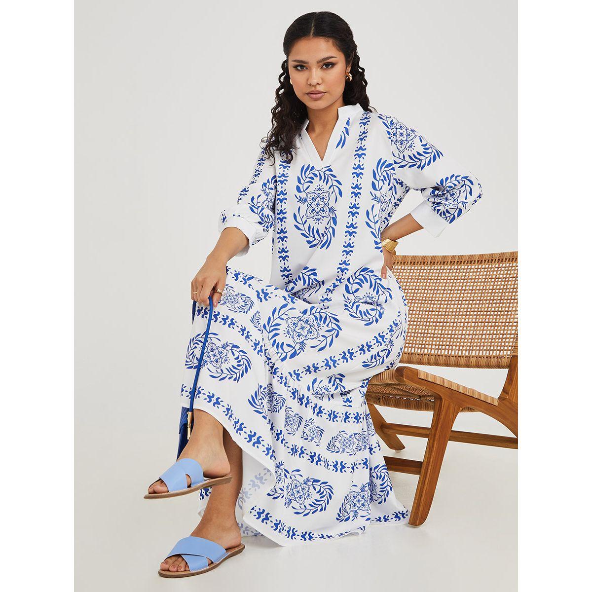 Styli 3/4 Sleeves Printed Shift Maxi Dress-women-clothing-dresses-image-2