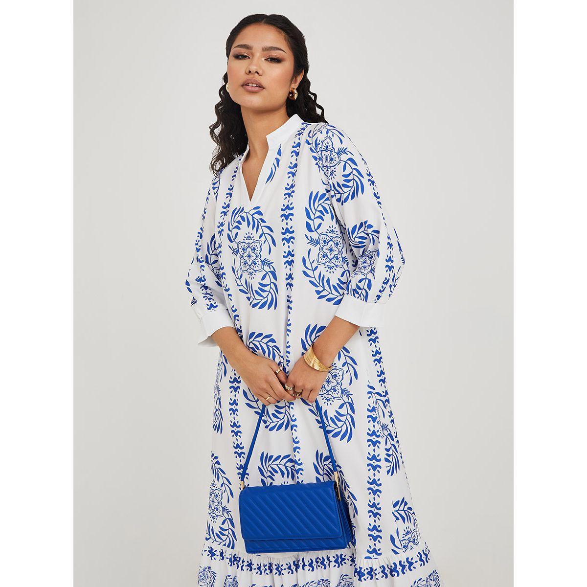 Styli 3/4 Sleeves Printed Shift Maxi Dress-women-clothing-dresses-image-3