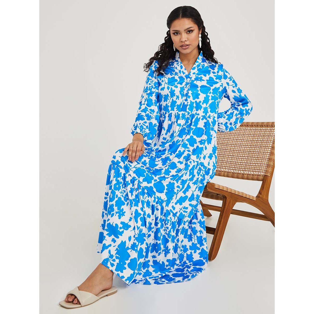 Styli Long Sleeves Floral Print Tiered Maxi Dress-women-clothing-dresses-image-1