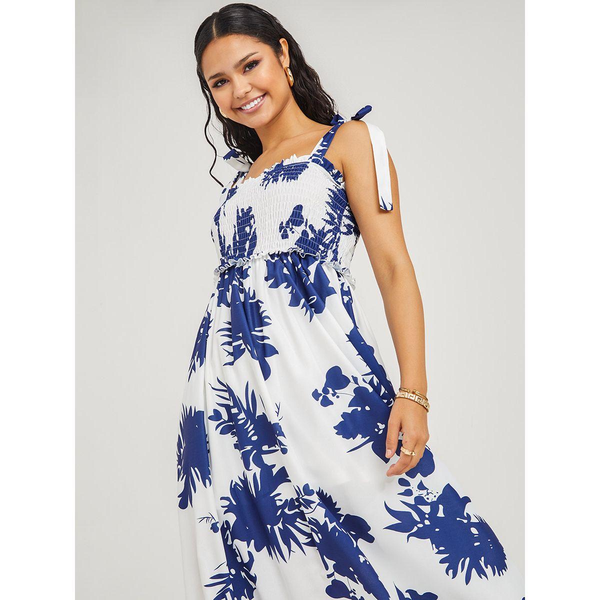 Styli Sleeveless Tie Strap Tropical Print A-Line Midi Dress-women-clothing-dresses-image-2