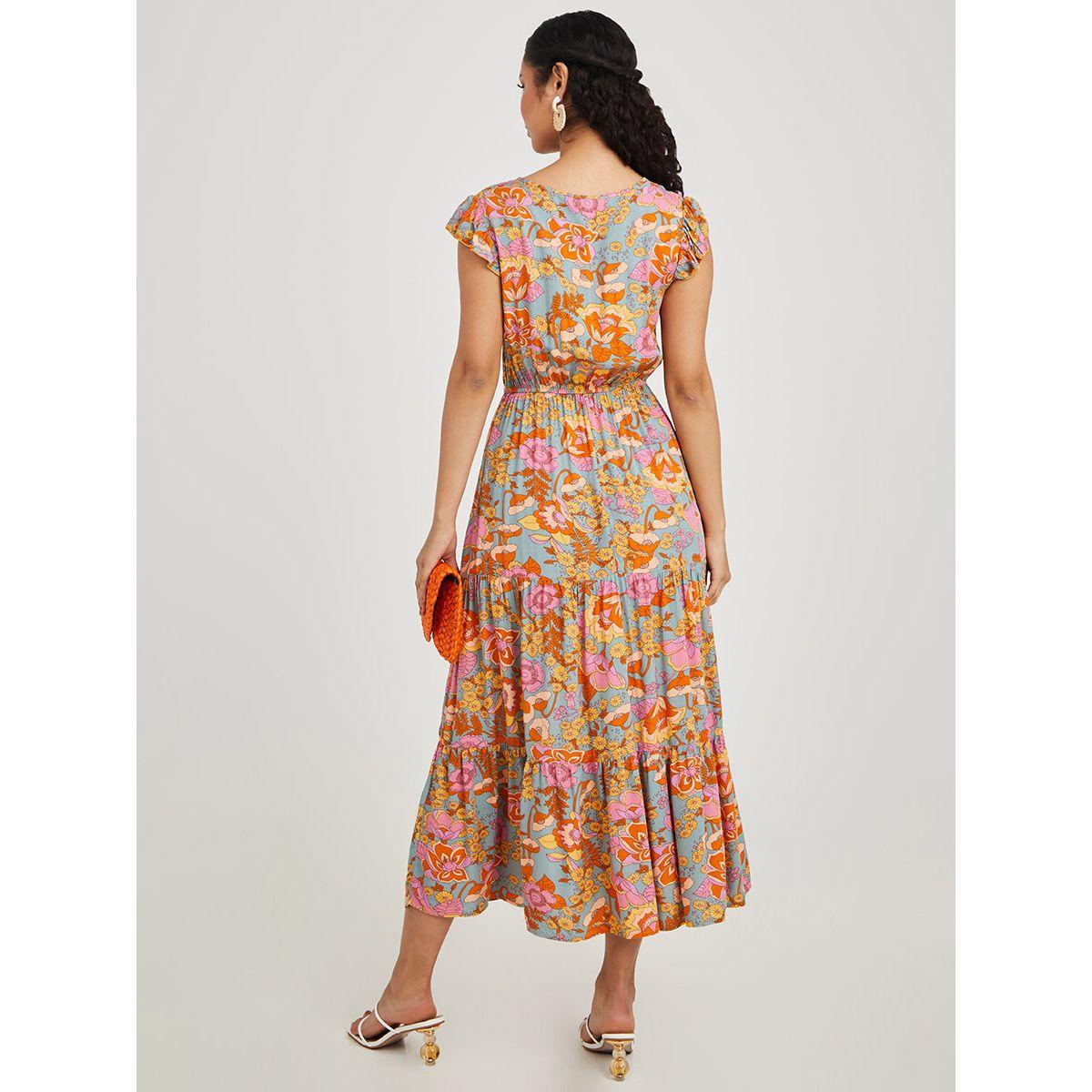 Styli Frill Sleeves Floral Print A-Line Midi Dress-women-clothing-dresses-image-4