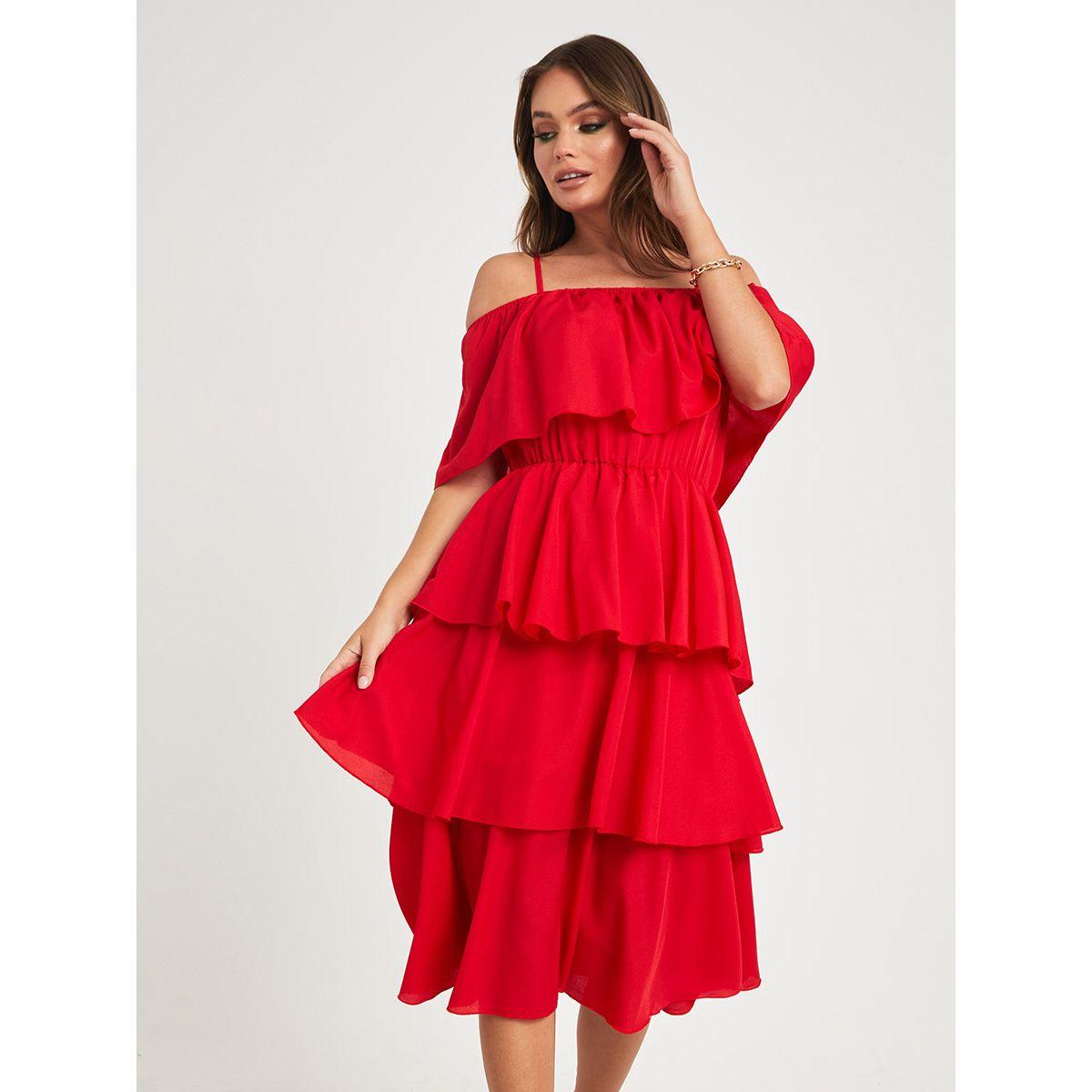 Styli Cold Shoulder Strappy Frill Layered Midi Dress-women-clothing-dresses-image-2