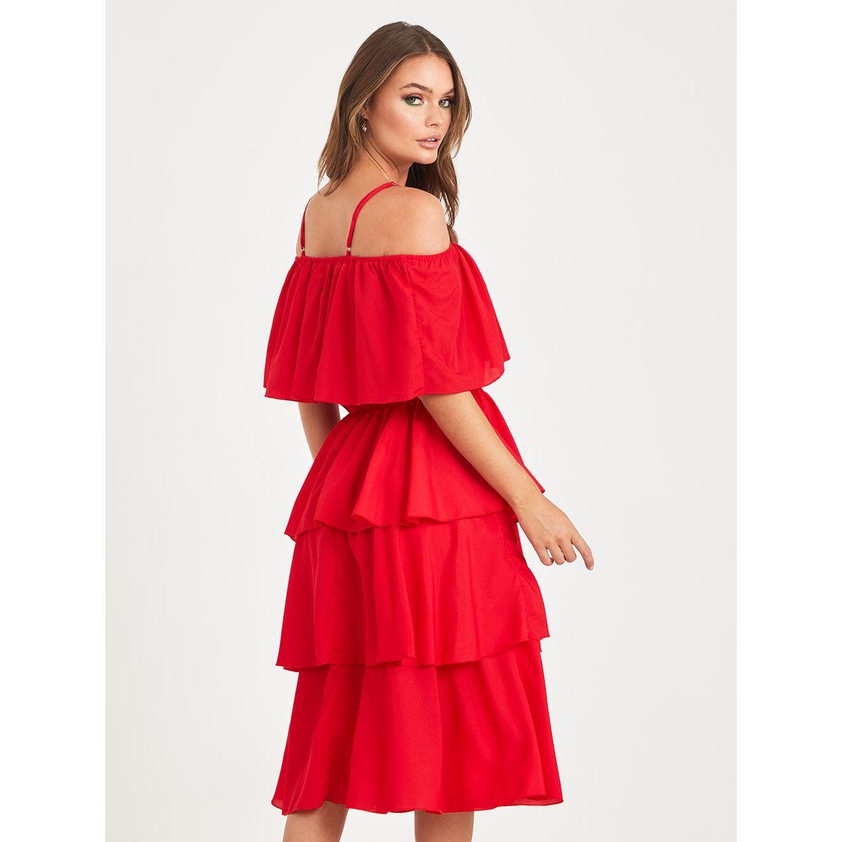 Styli Cold Shoulder Strappy Frill Layered Midi Dress-women-clothing-dresses-image-4