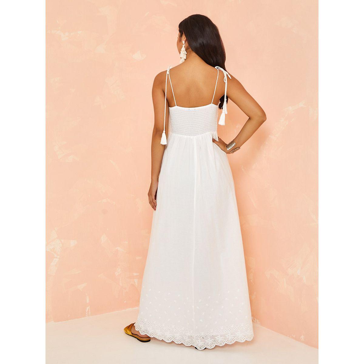 Styli Limited Tie Strap Crochet Insert Flared Maxi Dress with Schiffli Hem-women-clothing-dresses-image-6