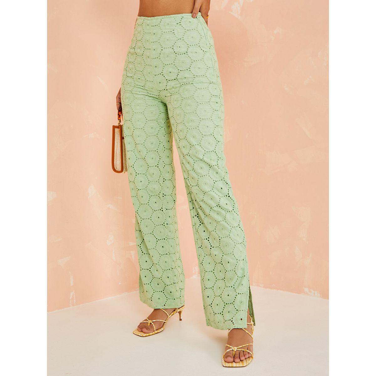 Styli Limited Schiffli Straight Leg Touser with Split Hem-women-clothing-bottoms-trousers-image-2