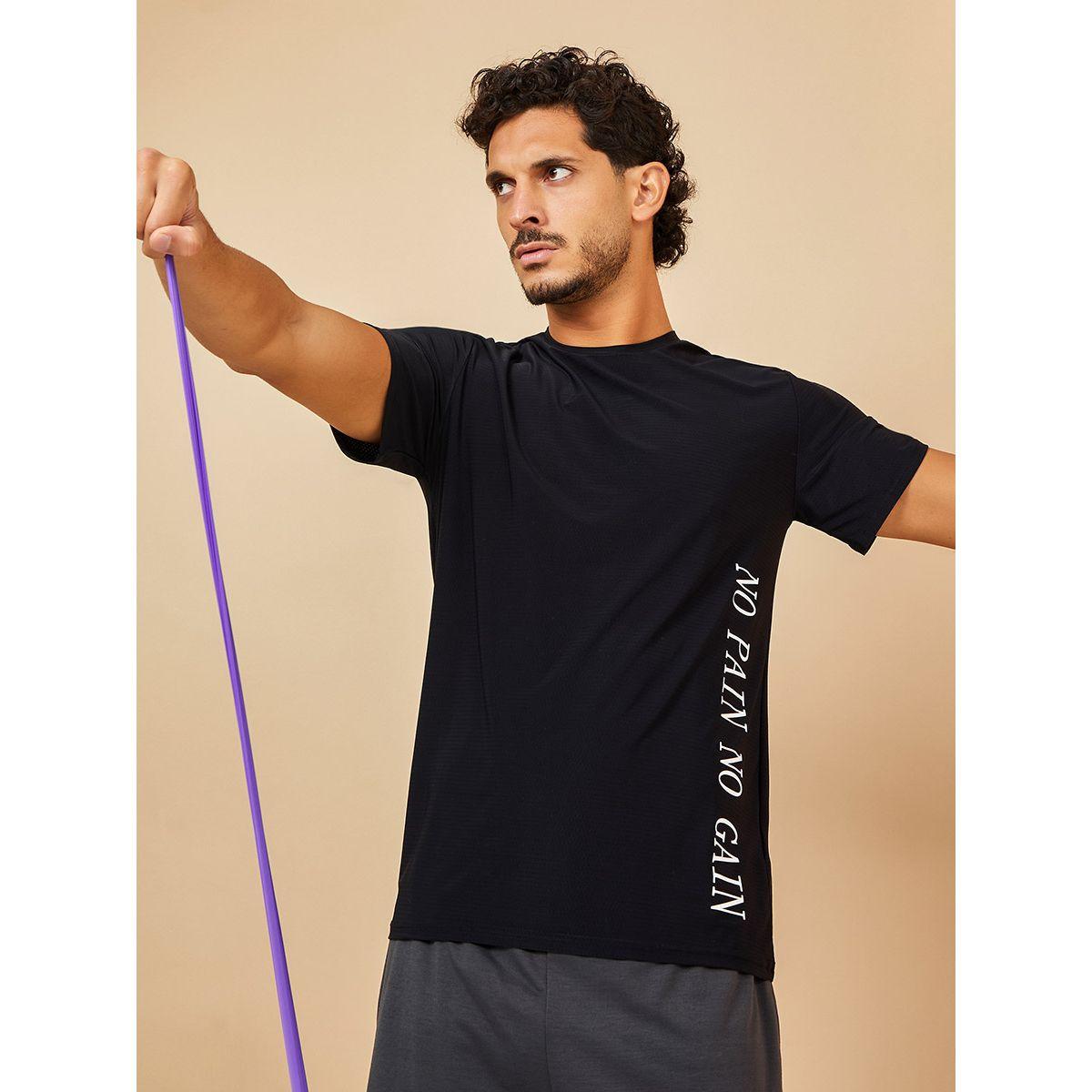 Styli Active No Pain No Gain Slogan Print Slim Fit Active T-shirt-sports-men-clothing-tshirtsandpolos-image-1