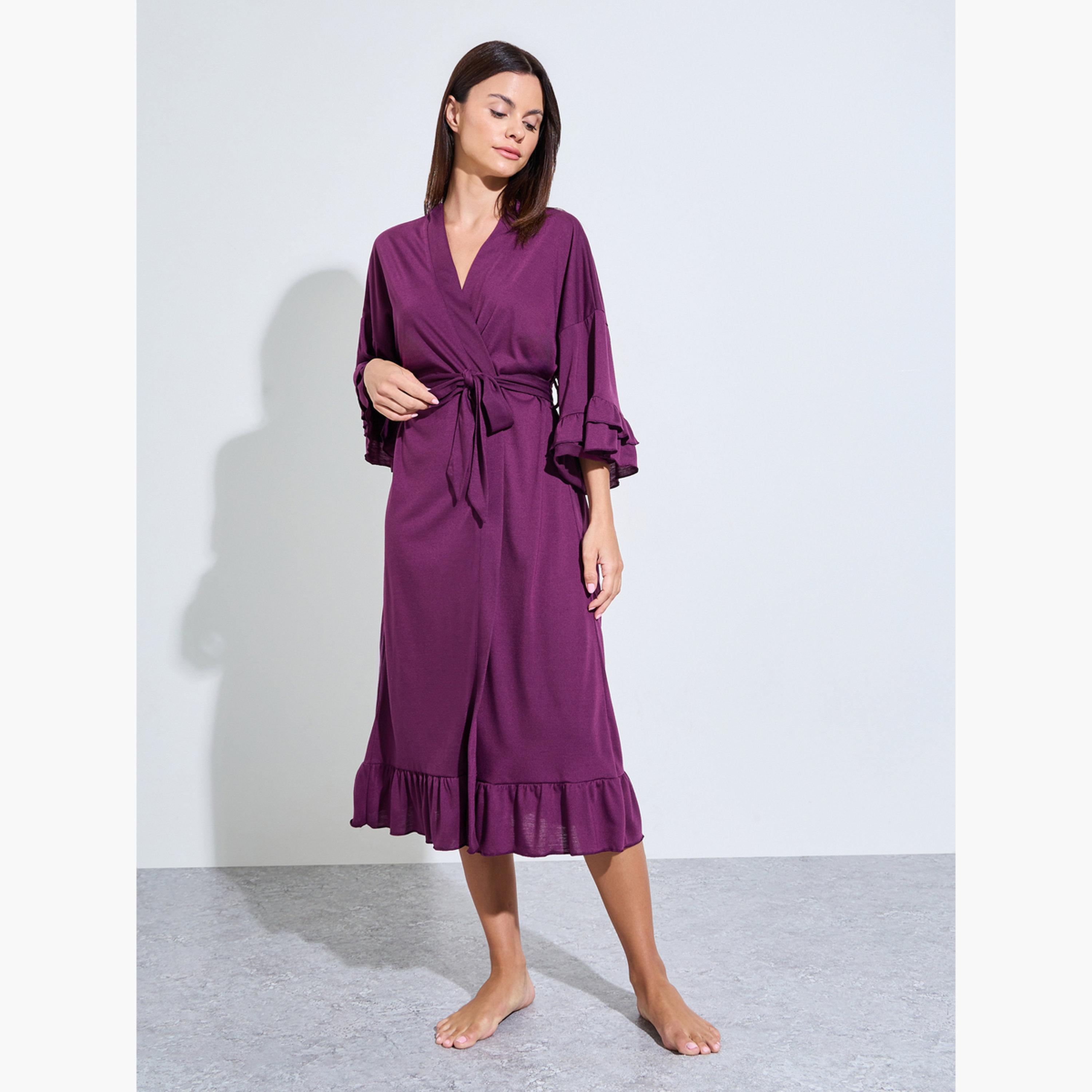 Styli Jersey Ruffle Sleeves and Hem Robe-women-clothing-nightwear-robes-image-2