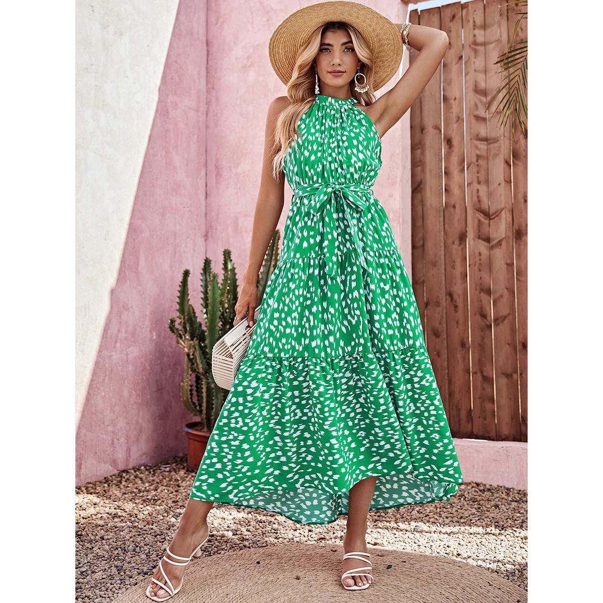 Styli Halter Neck Spot Print Frill Hem Maxi Dress-women-clothing-dresses-image-5