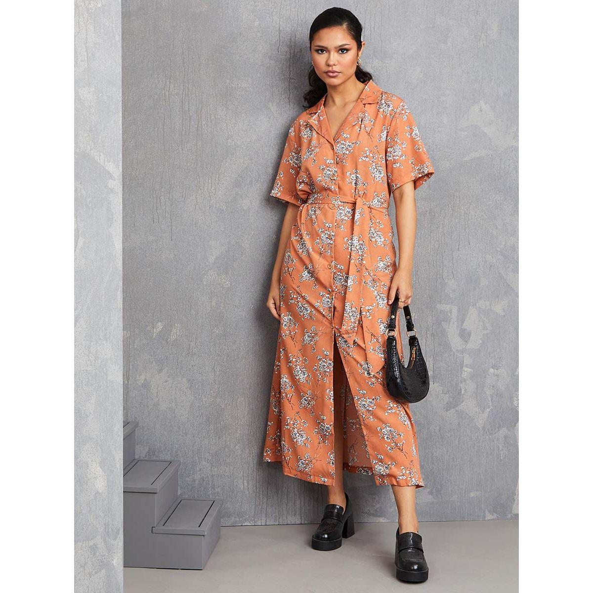 Styli Notch Collar Floral Print Shirt Midi Dress-women-clothing-dresses-image-1