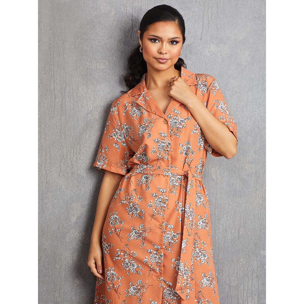 Styli Notch Collar Floral Print Shirt Midi Dress-women-clothing-dresses-image-2