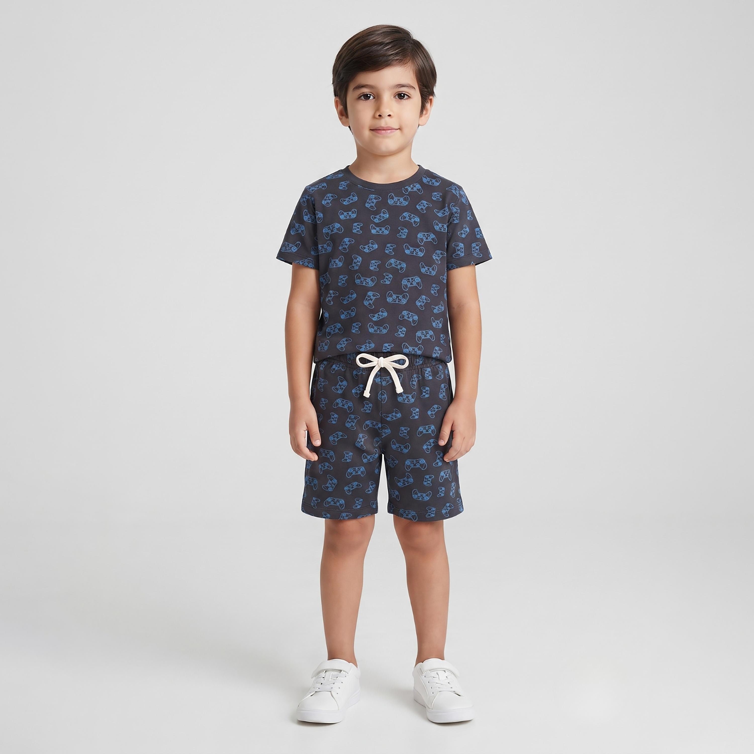 Babyqlo Gaming Controller Print Short Sleeves T-Shirt & Shorts Co-ord Set-boys-clothing-setsandcoords-image-1