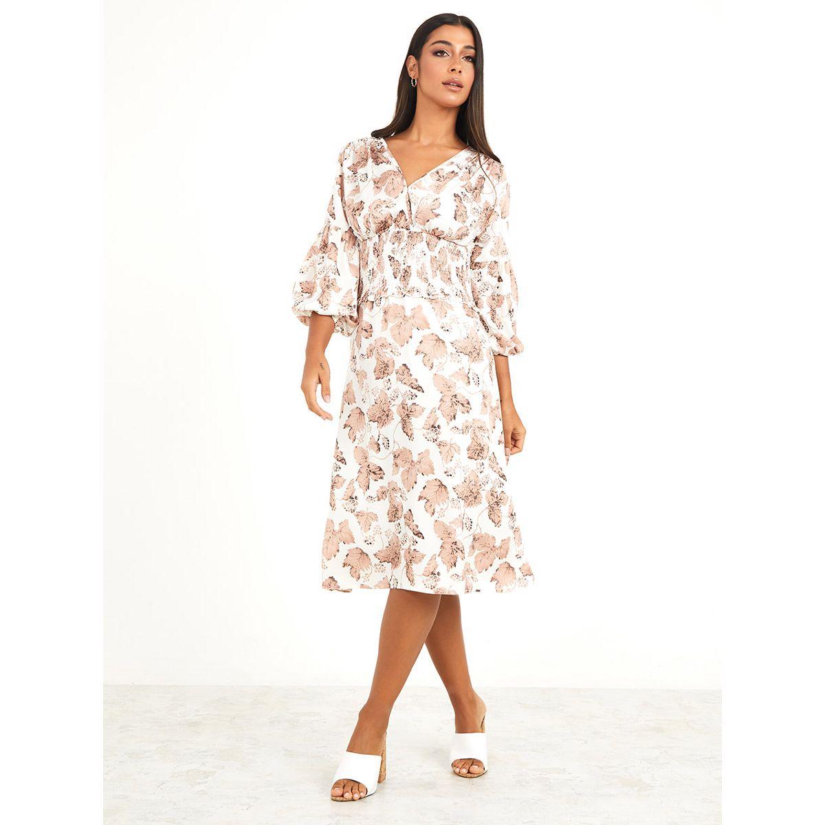 فستان ميدي مطبع باوراق شجر-women-clothing-dresses-image-2